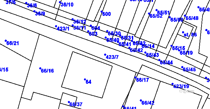 Parcela st. 423/7 v KÚ Trusnov, Katastrální mapa