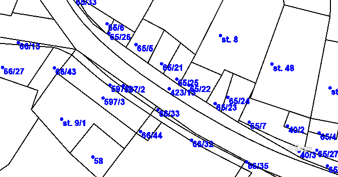 Parcela st. 423/13 v KÚ Trusnov, Katastrální mapa