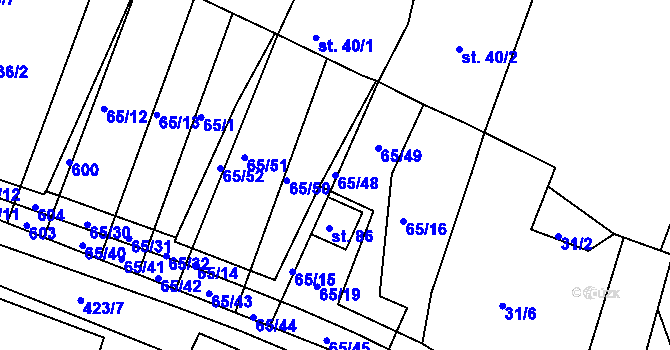 Parcela st. 65/48 v KÚ Trusnov, Katastrální mapa