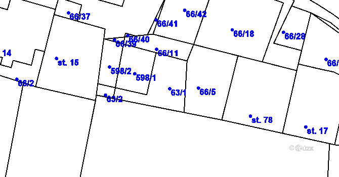 Parcela st. 63/1 v KÚ Trusnov, Katastrální mapa