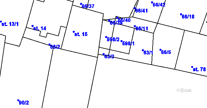 Parcela st. 63/2 v KÚ Trusnov, Katastrální mapa