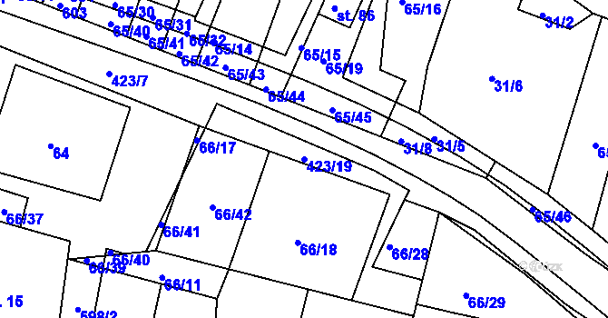 Parcela st. 423/19 v KÚ Trusnov, Katastrální mapa