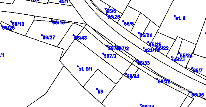 Parcela st. 597/3 v KÚ Trusnov, Katastrální mapa