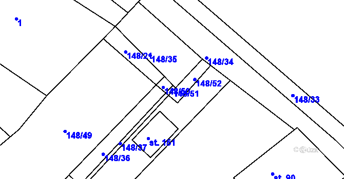 Parcela st. 148/51 v KÚ Trusnov, Katastrální mapa