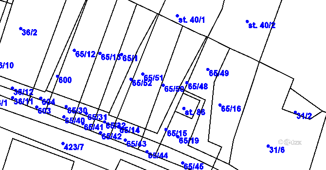 Parcela st. 65/50 v KÚ Trusnov, Katastrální mapa