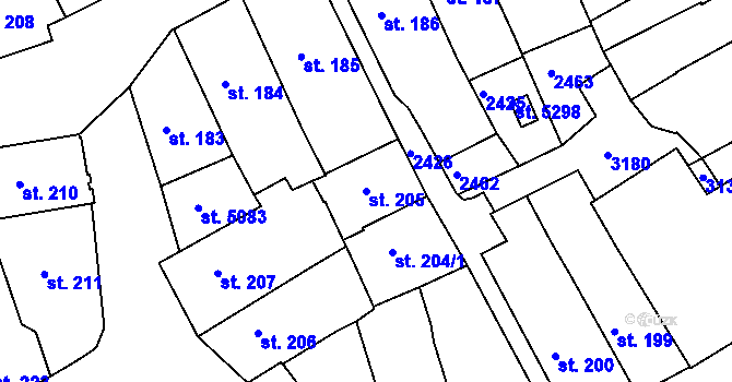 Parcela st. 205 v KÚ Trutnov, Katastrální mapa