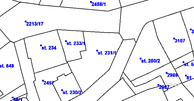 Parcela st. 231/1 v KÚ Trutnov, Katastrální mapa