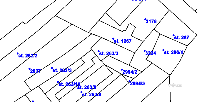 Parcela st. 263/3 v KÚ Trutnov, Katastrální mapa