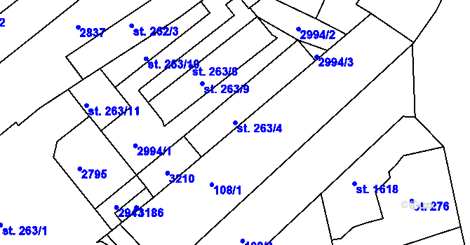 Parcela st. 263/4 v KÚ Trutnov, Katastrální mapa