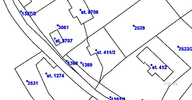 Parcela st. 411/2 v KÚ Trutnov, Katastrální mapa