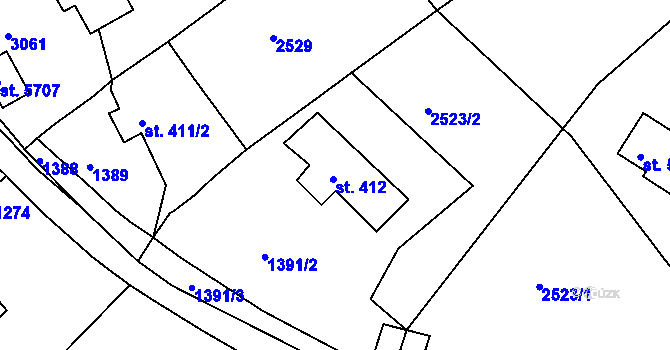 Parcela st. 412 v KÚ Trutnov, Katastrální mapa