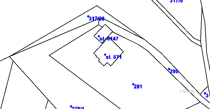 Parcela st. 571 v KÚ Trutnov, Katastrální mapa