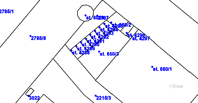 Parcela st. 650/3 v KÚ Trutnov, Katastrální mapa