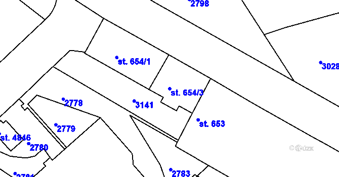 Parcela st. 654/3 v KÚ Trutnov, Katastrální mapa