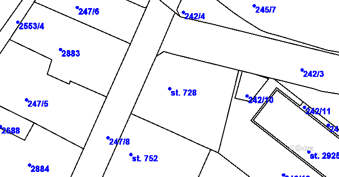 Parcela st. 728 v KÚ Trutnov, Katastrální mapa