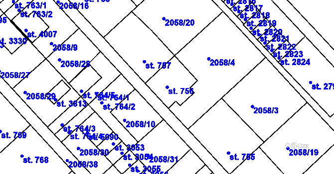 Parcela st. 756 v KÚ Trutnov, Katastrální mapa