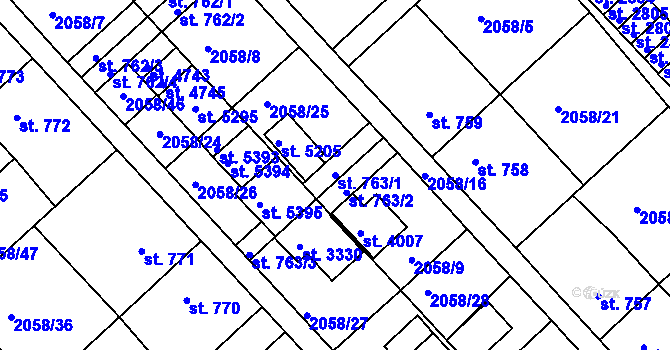 Parcela st. 763/1 v KÚ Trutnov, Katastrální mapa
