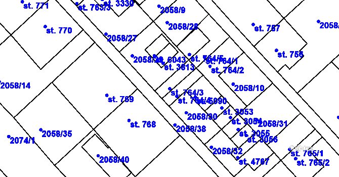 Parcela st. 764/3 v KÚ Trutnov, Katastrální mapa
