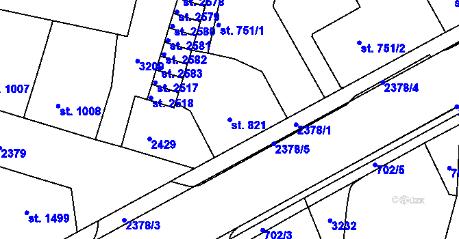 Parcela st. 821 v KÚ Trutnov, Katastrální mapa