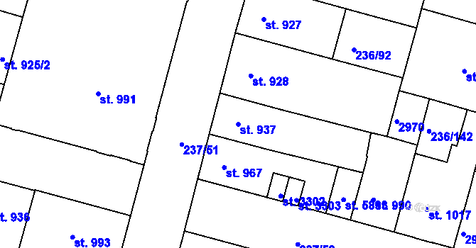 Parcela st. 937 v KÚ Trutnov, Katastrální mapa