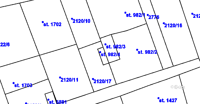 Parcela st. 982/4 v KÚ Trutnov, Katastrální mapa