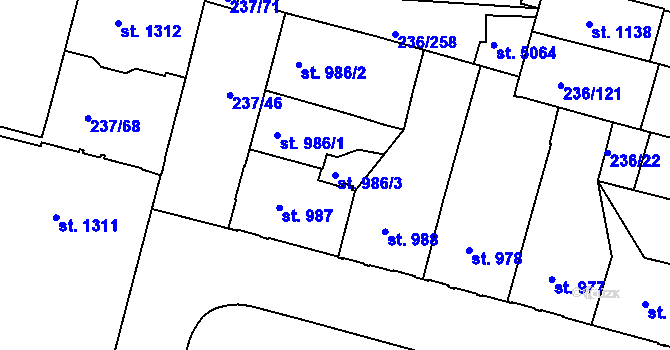 Parcela st. 986/3 v KÚ Trutnov, Katastrální mapa