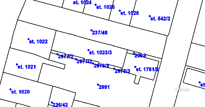 Parcela st. 1023/2 v KÚ Trutnov, Katastrální mapa
