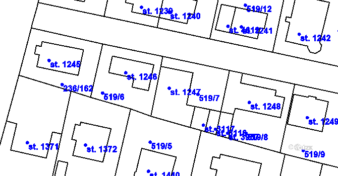 Parcela st. 1247 v KÚ Trutnov, Katastrální mapa