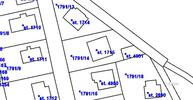 Parcela st. 1715 v KÚ Trutnov, Katastrální mapa