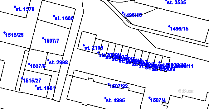 Parcela st. 2000/2 v KÚ Trutnov, Katastrální mapa