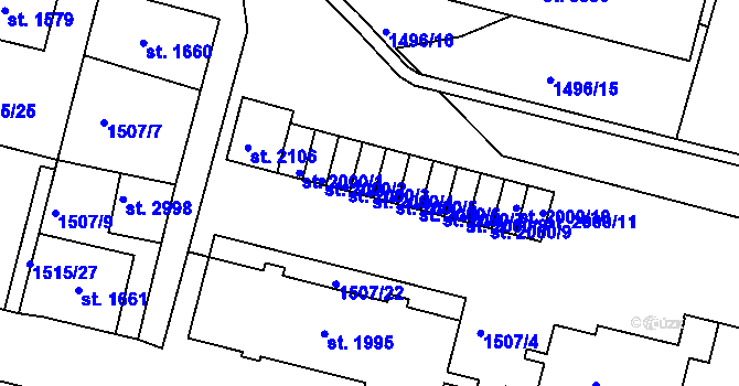 Parcela st. 2000/4 v KÚ Trutnov, Katastrální mapa