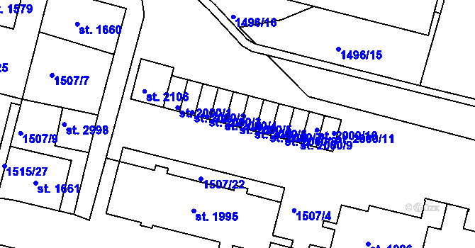 Parcela st. 2000/5 v KÚ Trutnov, Katastrální mapa