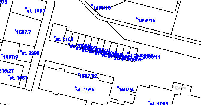 Parcela st. 2000/6 v KÚ Trutnov, Katastrální mapa