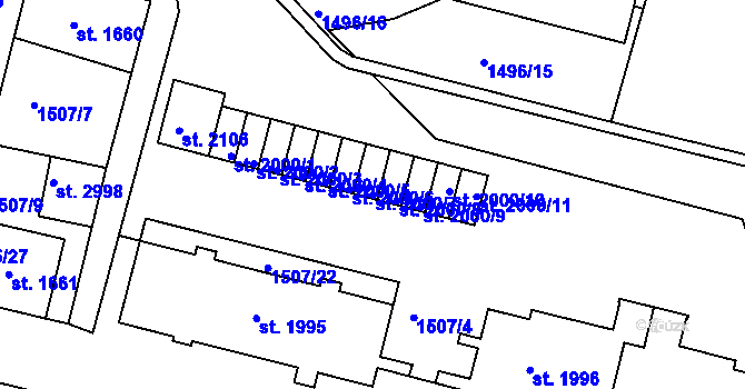 Parcela st. 2000/7 v KÚ Trutnov, Katastrální mapa