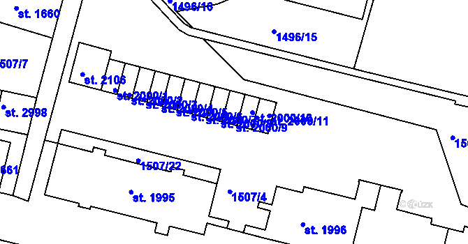 Parcela st. 2000/9 v KÚ Trutnov, Katastrální mapa