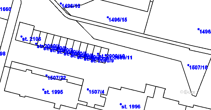 Parcela st. 2000/11 v KÚ Trutnov, Katastrální mapa
