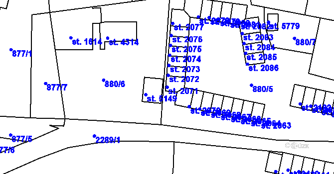 Parcela st. 2071 v KÚ Trutnov, Katastrální mapa