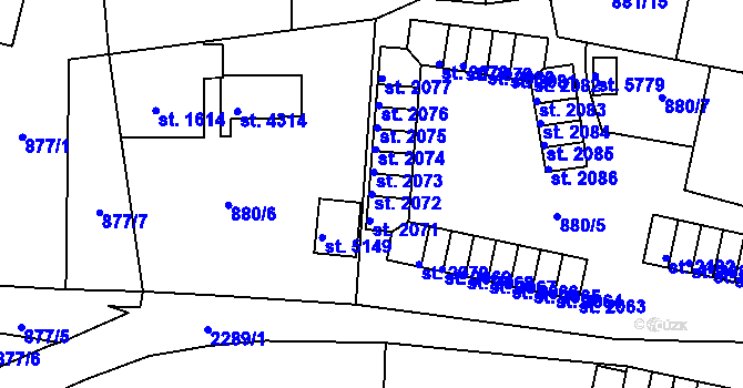 Parcela st. 2072 v KÚ Trutnov, Katastrální mapa
