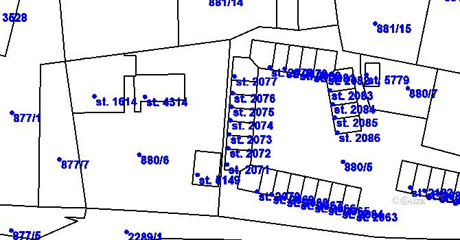 Parcela st. 2074 v KÚ Trutnov, Katastrální mapa