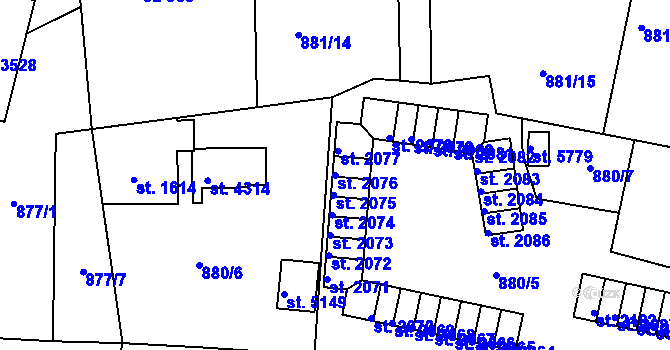 Parcela st. 2076 v KÚ Trutnov, Katastrální mapa
