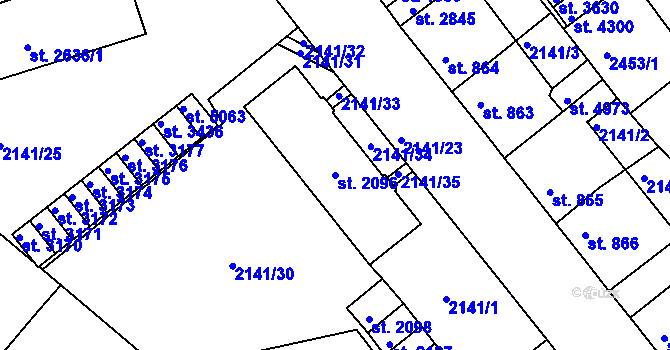Parcela st. 2096 v KÚ Trutnov, Katastrální mapa