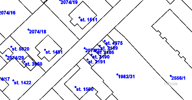Parcela st. 2186 v KÚ Trutnov, Katastrální mapa