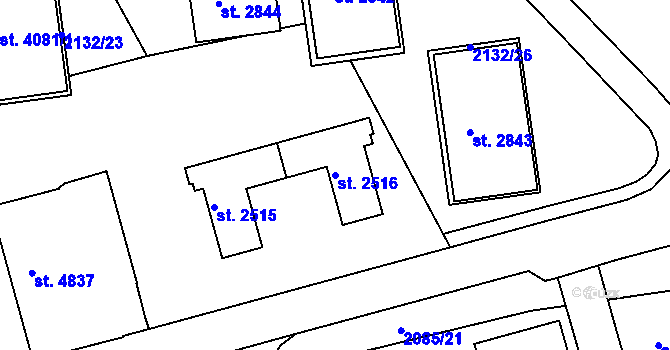 Parcela st. 2516 v KÚ Trutnov, Katastrální mapa