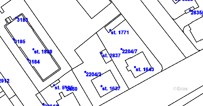 Parcela st. 2837 v KÚ Trutnov, Katastrální mapa