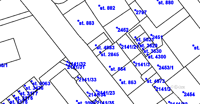 Parcela st. 2845 v KÚ Trutnov, Katastrální mapa