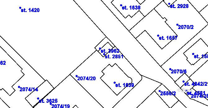 Parcela st. 2851 v KÚ Trutnov, Katastrální mapa