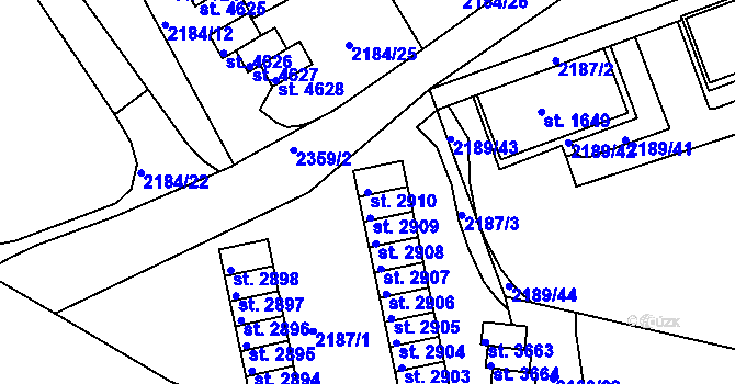 Parcela st. 2910 v KÚ Trutnov, Katastrální mapa