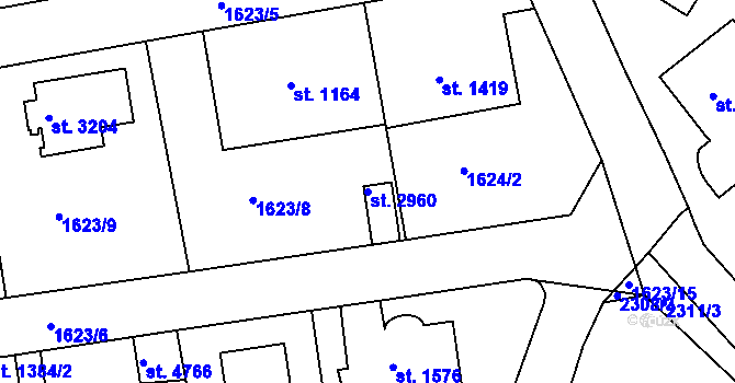 Parcela st. 2960 v KÚ Trutnov, Katastrální mapa