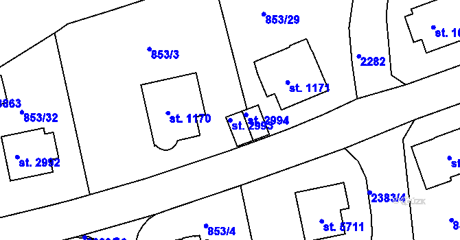 Parcela st. 2993 v KÚ Trutnov, Katastrální mapa
