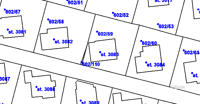 Parcela st. 3083 v KÚ Trutnov, Katastrální mapa